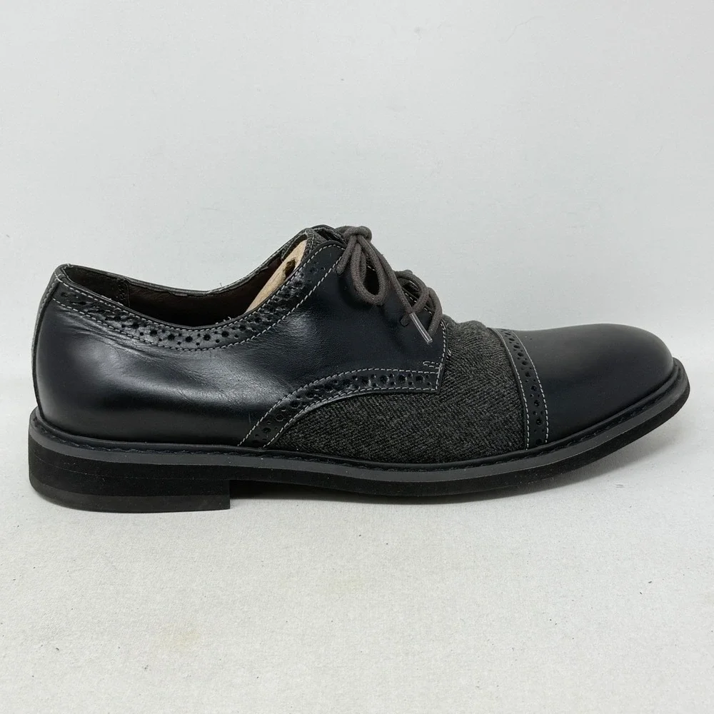 Bass Mens Howie Shoes 11 Black Leather Herringbone Wingtip‎ Oxford Preppy READ